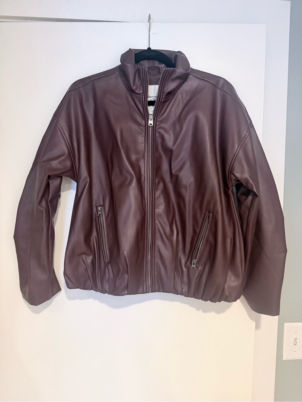 Abercrombie & Fitch Maroon Leather Zip-Front Jacket